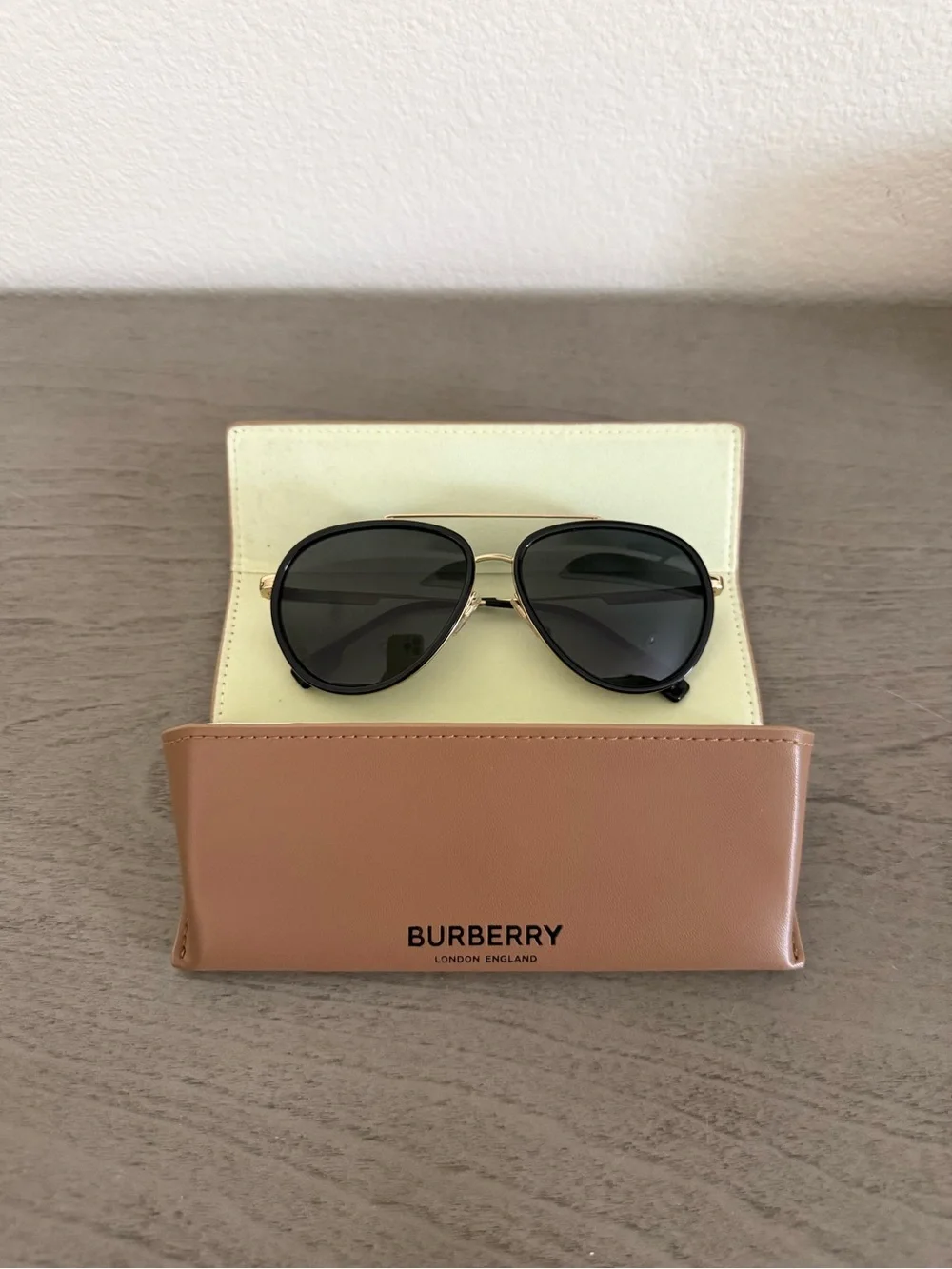 Burberry Black Lens Aviator Sunglasses with Gold Frame